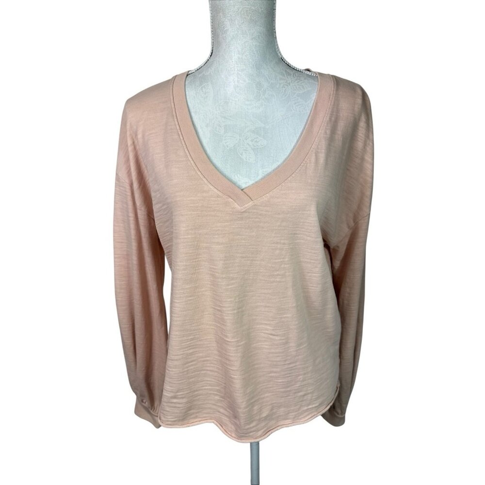 Nation LTD Women's M Puff Long Sleeve Muted Pink T-Shirt Rolled Hem EUC